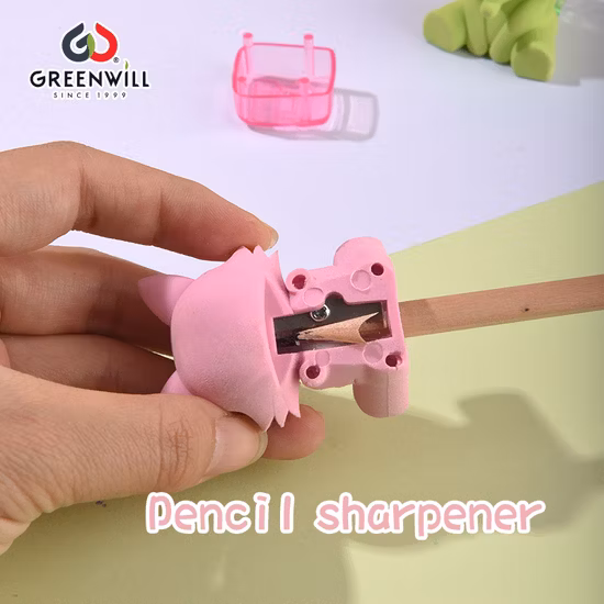 Hotsale promoção presente artigos de papelaria fantasia apontador de lápis 3d design animal raposa cão coelho urso navio trem apagador com apontador de mochila (gw007)